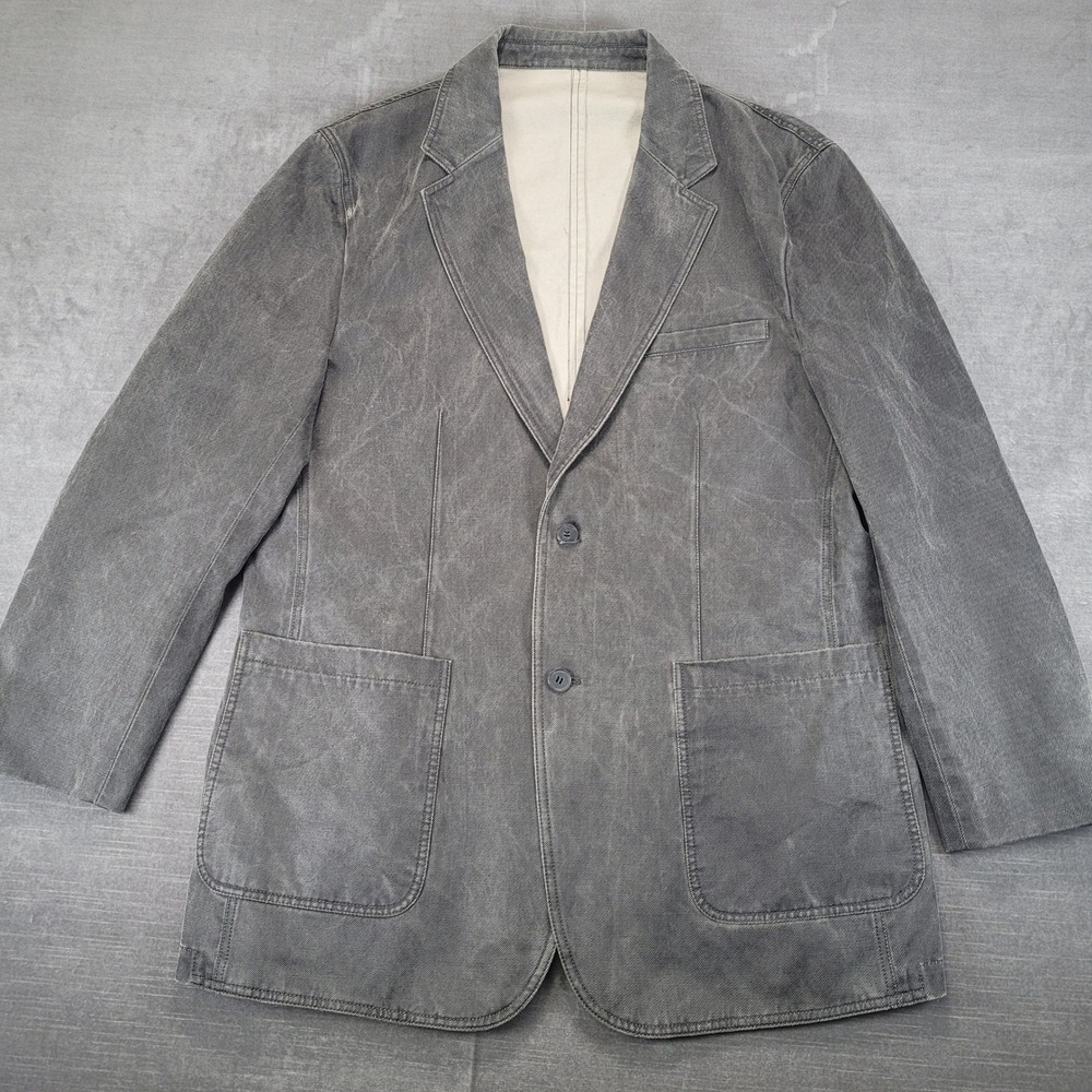 Alan‎ Flusser Mens XL Gray Cotton Blend 2 Button Casual Blazer Sport Coat Jacket